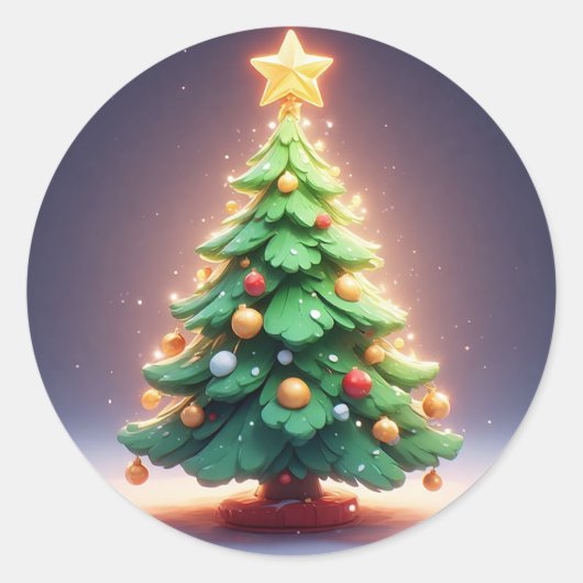 光カラフル付き飾のクリスマスの木 ラウンドシール (正面)