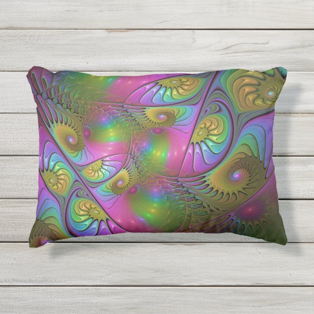 光カラフル抽象芸術トリップ（幻覚体験）のようなフラクタル アウトドアクッション (正面)