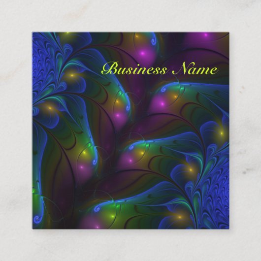 光カラフル抽象芸術モダンフラクタル スクエア名刺 (正面)