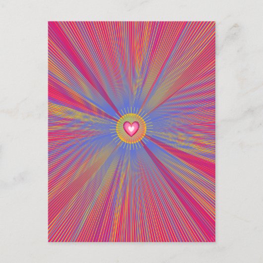光カラフル線サイケデリックトリップ（幻覚体験）のようなハート ポストカード (正面)