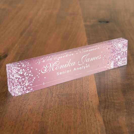 光ガーリー光ホログラフィフェイクックバラカスタム金ゴールド デスクネームプレート (側面)