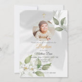 光シンプルバプテ葉ィスト付き緑の招待状 招待状 (正面)