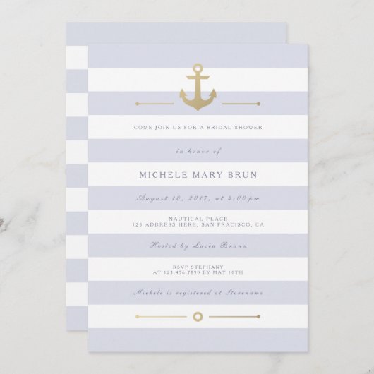 光ストライプの航海のブライダルシャワー招待状 招待状 (正面/裏面)