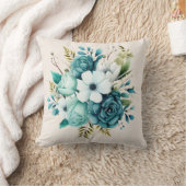 光ターコイズティール(緑がかった色)フローラ化粧枕 クッション (ブランケット)