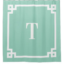 光ティール（緑がかった色）と白ギリシャ鍵モノグラム