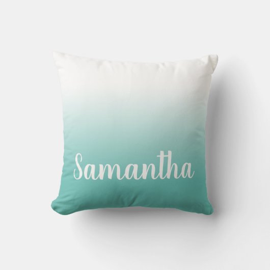 光ティール(緑がかった色)と白グラディエント書モダン道 クッション (正面)