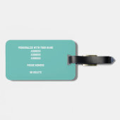 光ティール(緑がかった色)または任意の色バレーボモノグラムのール ラゲッジタグ (裏面横)