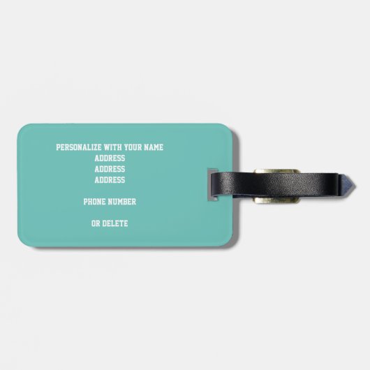 光ティール(緑がかった色)または任意の色バレーボモノグラムのール ラゲッジタグ (裏面横)