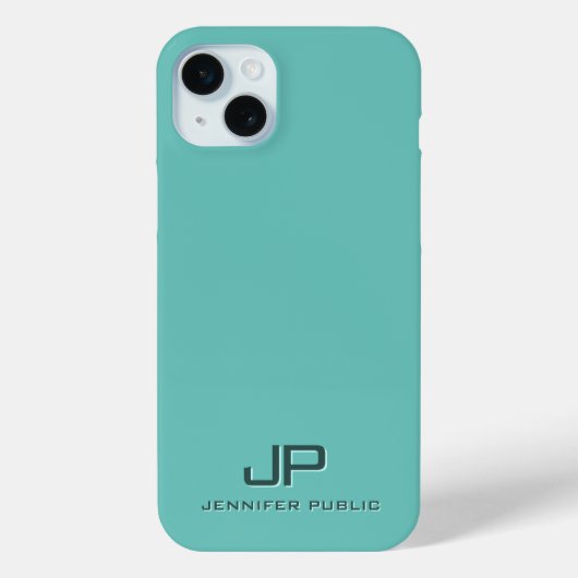 光ティール（緑がかった色）エレガントモノグラムモダンテンプレート最高の Case-Mate iPhoneケース (裏面)