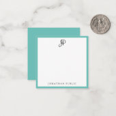 光ティール(緑がかった色)カラー手書きモノグラムテンプレート ノートカード (正面/裏面インサイチュ)