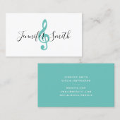 光ティール（緑がかった色）トレブルクレフ、 音符記号ミュージシャンインストラクター 名刺 (正面/裏面)