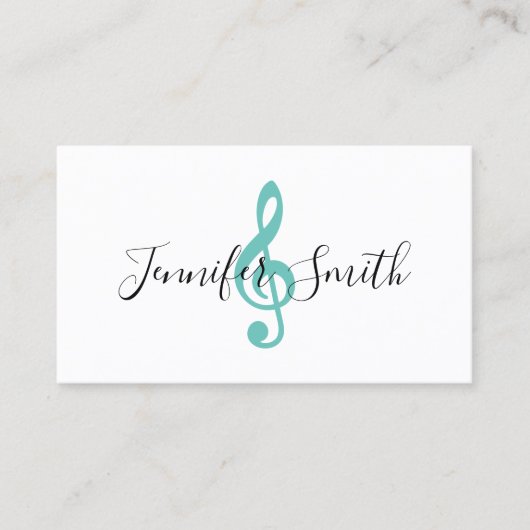 光ティール（緑がかった色）トレブルクレフ、 音符記号ミュージシャンインストラクター 名刺 (正面)