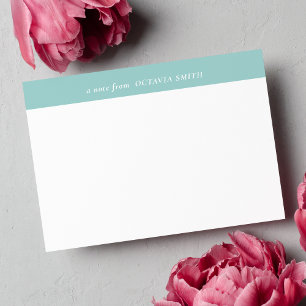 光ティール(緑がかった色)パーソナライズされたファミリー名モノグラム ノートカード