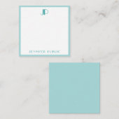 光ティール（緑がかった色）モダンシンプルテンプレートモノグラムイニシャル ノートカード (正面/裏面)