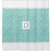 光ティール(緑がかった色)及び白色鱗片状モノグラ縁どム シャワーカーテン (正面)