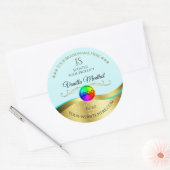 光ティール(緑がかった色)波状金ゴールドロゴモノグラム製品ラベル ラウンドシール (封筒)