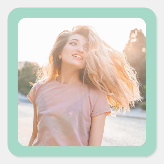 光ティール（緑がかった色）縁ど写真 スクエアシール (正面)