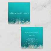 光ティール（緑がかった色）銀かわいらし輝メークアップアーティスト スクエア名刺 (正面/裏面)