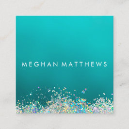光ティール(緑がかった色)銀かわいらし輝メークアップアーティスト スクエア名刺
