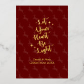 光ハートトナカイパーソナライズされたのクリスマスフォト 箔シーズンカード (正面)