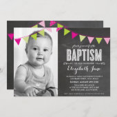 光バプテスマ明るいはっきりした黒板 招待状 (正面/裏面)