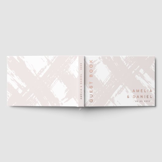 光バラの灰色のブラシ結婚ストローク名のフォイル ゲストブック (全面)