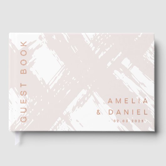 光バラの灰色のブラシ結婚ストローク名のフォイル ゲストブック (正面)