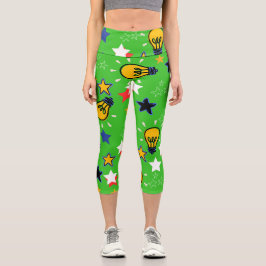 光パターカラフルン緑の背景かわいい カプリレギンス