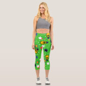 光パターカラフルン緑の背景かわいい カプリレギンス (正面)