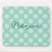 光パーソナライズされたティール(緑がかった色)水玉模様 マウスパッド (正面)