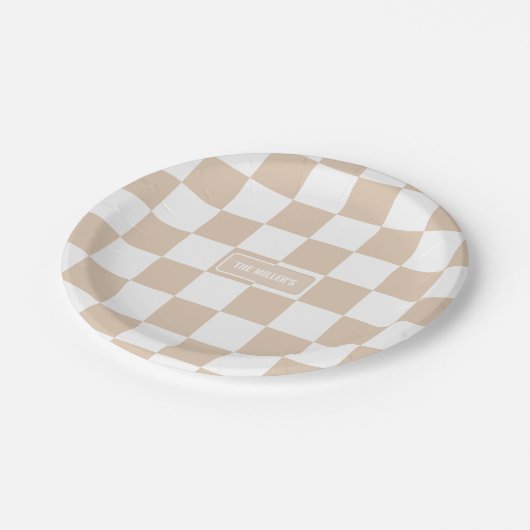 光パーソナライズされた市松模様に中立 ペーパープレート (アングル)