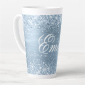 光パーソナライズされた輝き青箔 カフェラテマグ (左アングル)