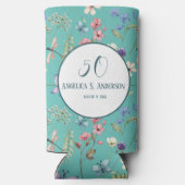 光フェミニンティール(緑がかった色)フローラワイルドフラワーパターン スリム缶クーラー (裏面)