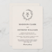 光ベージュ色シンプルモノグエレガントラム結婚ズ 招待状 (正面/裏面)