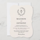 光ベージュ色シンプルモノグエレガントラム結婚ズ 招待状 (正面)