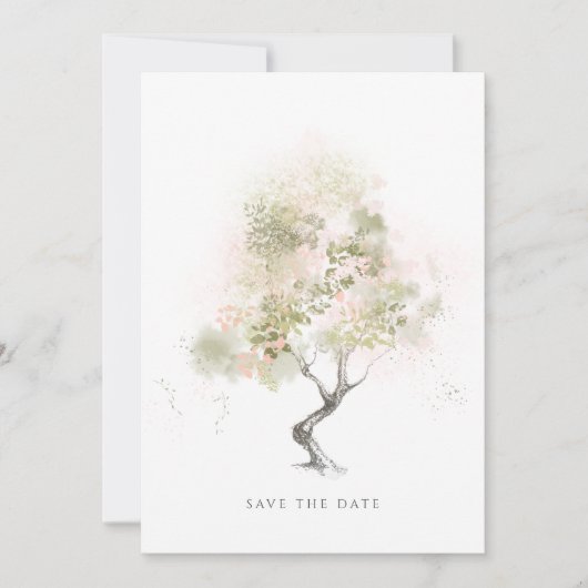 光ミニマルモダン緑の木の水色 セーブザデート (正面)