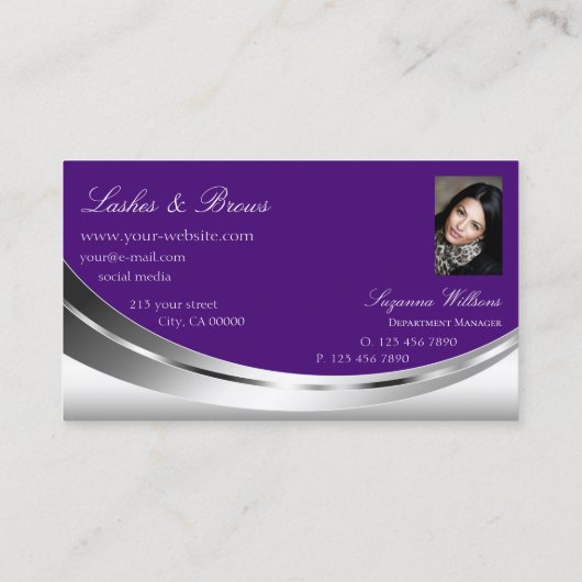 光モダンと王室のダイヤモンド付きシルバーパープル 名刺 (裏面)