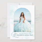 光モダンエレガント青キンセアニェラ写真 招待状 (正面)