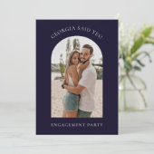 光モダンシンプル暗青色婚約パーティ シーズンカード (スタンド正面)