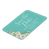 光モダンティール（緑がかった色）と白デイジー日付の保存 マグネット (左側)