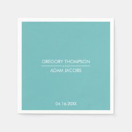 光モダンティール（緑がかった色）カップル名&日付結婚ズ スタンダードカクテルナプキン