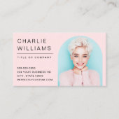 光モダンミニマルピンクのアーチ写真枠 名刺 (正面)