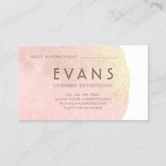 光モダンミニマルピンクエステティシャン 予約カード (裏面)