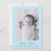 光モダンミニマル青生まれたばかりのベビー誕生 案内状 (正面)