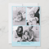 光モダンミニマル青生まれたばかりのベビー誕生 案内状 (裏面)