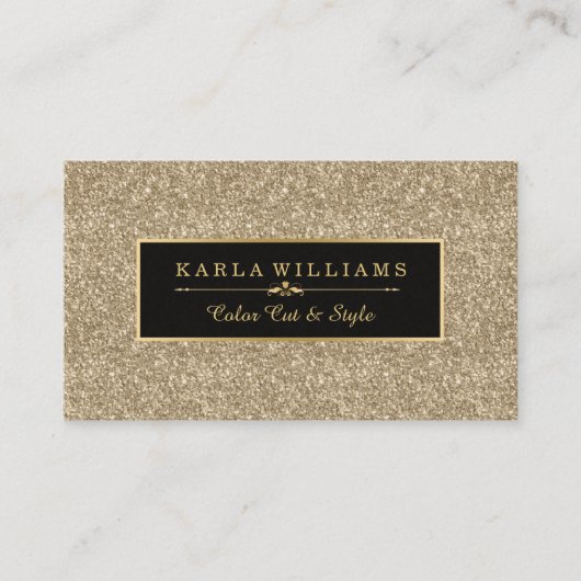 光モダン金ゴールドグリッターテクスチャ黒アクセント 名刺 (正面)