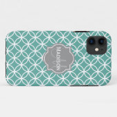光モノグラムのティール(緑がかった色)円パターン Case-Mate iPhoneケース (裏面(横))