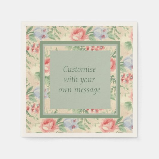光ヴィンテージピンク花柄カスタム文字 スタンダードカクテルナプキン (正面)
