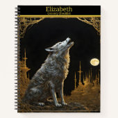 光威厳のあるる満月の下で吠える狼 ノートブック (正面)