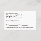 光学式眼科医の業務アポイントメントカード 名刺 (裏面)